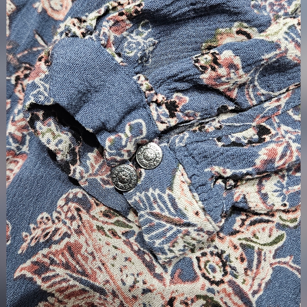 Free people Boho Paisley Blue Floral Lucky Loosey hang Swing Shift dress Large - Picture 4 of 9
